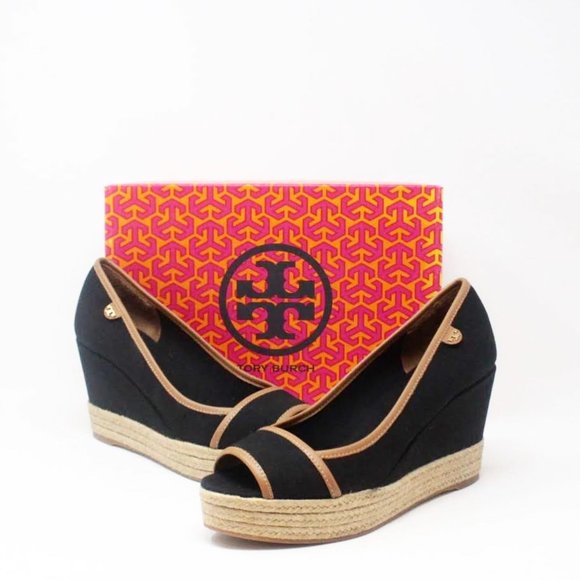TORY BURCH Black Majorca Wedges - Picture 1 of 8